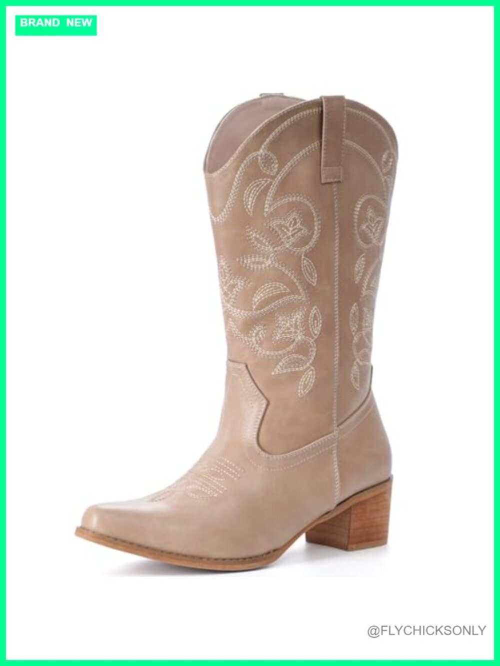 Cowboy Boots Wide Calf Pointy Toe Western Mid-Calf Faux Leather Boots